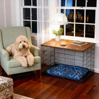 Wooden Dog Crate Topper for 24, 30, 36, 42, 48 Inch Cages - Rustic Brown Countertop Cover (Crate Not Included)