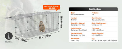 Live Humane Animal Cage Trap Stray Control Rescue Folding with Handle