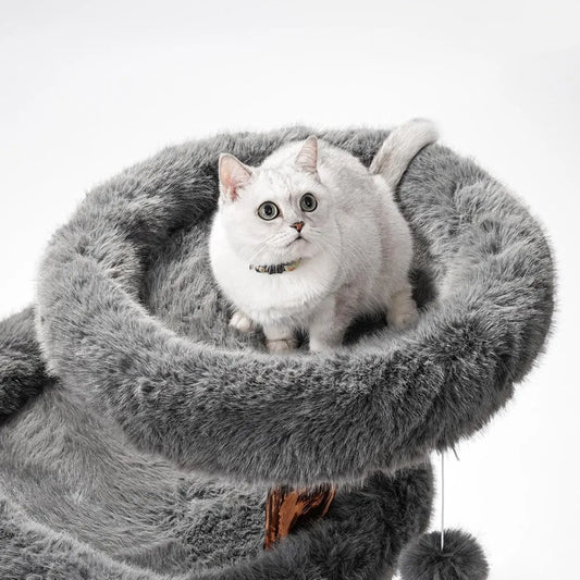 Cat Tree Tower for Large Cats, Large Cat Tree for Maine Coon Indoor Cats with Faux Fox Fur, Solid Wood Sisal Scratching Post,