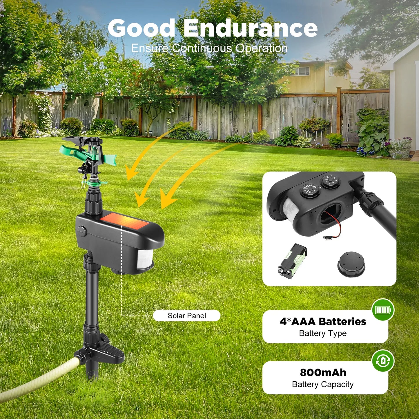 Solar Powered Animal Deterrent Sprinkler Motion Sensor Water Jet for Yard Garden ABS Scarecrow to Repel Pests Deer Cats Birds