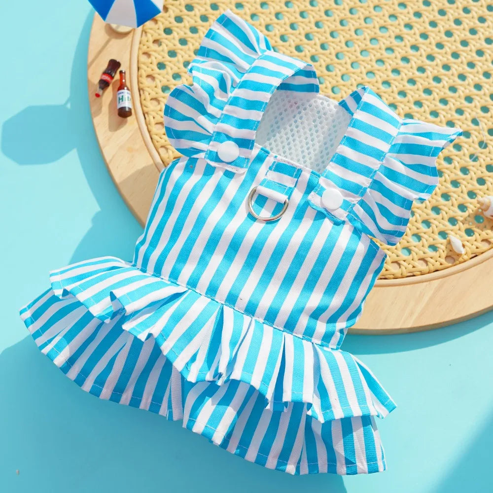 Princess-Style Pet Clothes Summer Dresses Striped Pinafore Skirt Checked Pullover