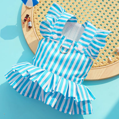 Princess-Style Pet Clothes Summer Dresses Striped Pinafore Skirt Checked Pullover