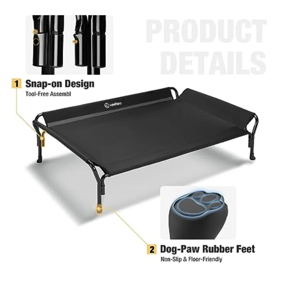 Cooling Guardrail Elevated Dog Bed Raised Pet Cot with Guardrail and Slope Headrest Durable and Breathable Teslin Mesh Non-Slip Feet Wash