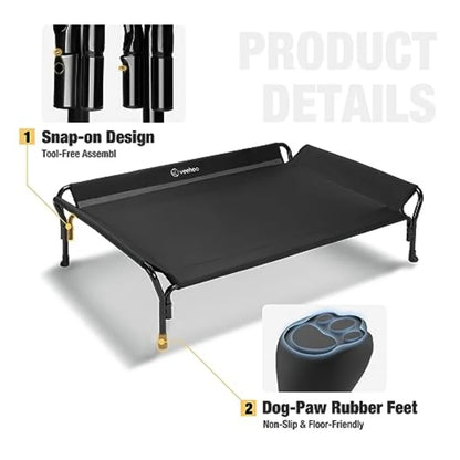 Cooling Guardrail Elevated Dog Bed Raised Pet Cot with Guardrail and Slope Headrest Durable and Breathable Teslin Mesh Non-Slip Feet Wash