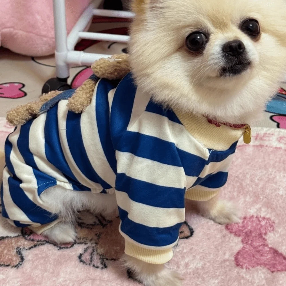 Kawaii Pattern Striped Pet Clothes Warm Cotton Winter Pajamas Jumpsuits