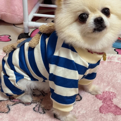Kawaii Pattern Striped Pet Clothes Warm Cotton Winter Pajamas Jumpsuits