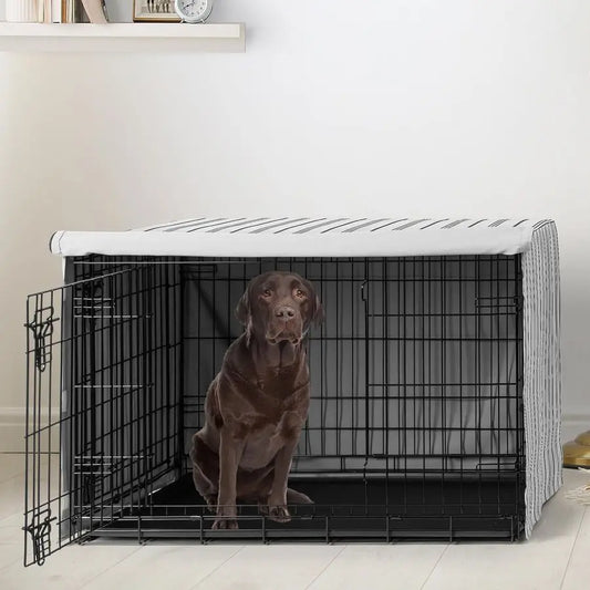 42in. Medium Large Dog Crate Cover White and Grey Stripe Pet Cage, Kennel Covers Modern, Neutral, Contemporary, Striped, Elegant