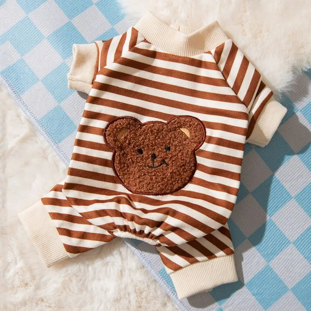 Kawaii Pattern Striped Pet Clothes Warm Cotton Winter Pajamas Jumpsuits