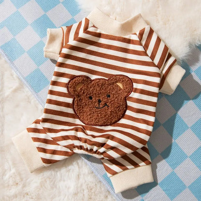 Kawaii Pattern Striped Pet Clothes Warm Cotton Winter Pajamas Jumpsuits