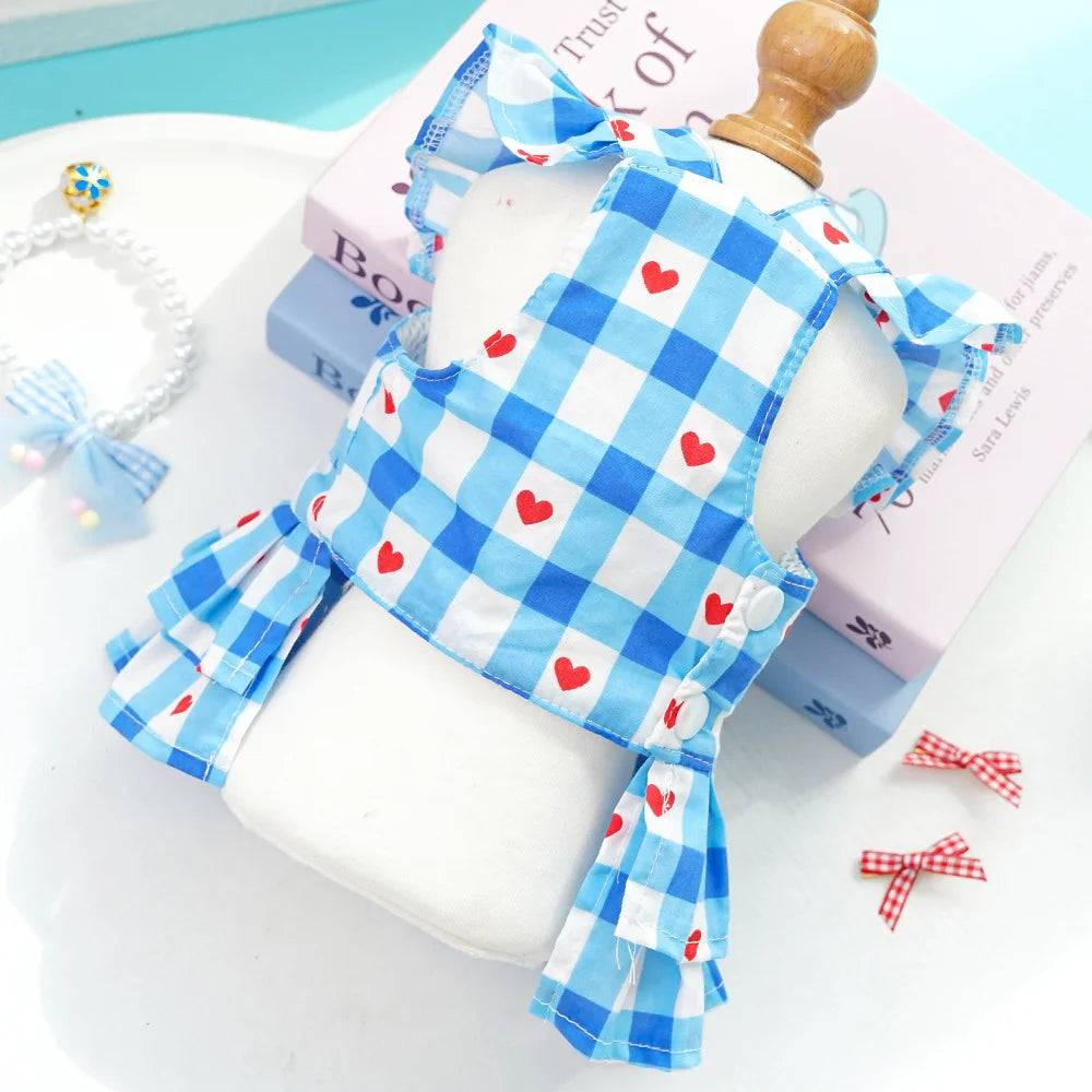 Princess-Style Pet Clothes Summer Dresses Striped Pinafore Skirt Checked Pullover