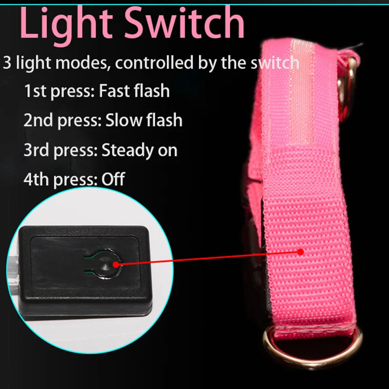 Luminous LED Illuminated collar lights up, flashes, and glows. Collar is comfortable, lightweight, skin-friendly, and stylish. The glowing, flashing, or luminous light makes your pet visible at night or in bad weather conditi