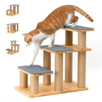 Pet Stairs Solid Wood Pet Stairs with Cat Scratching Post Transformable Cat Ramp Can Hold Up to 200 lbs. 20 Inch Pet Steps