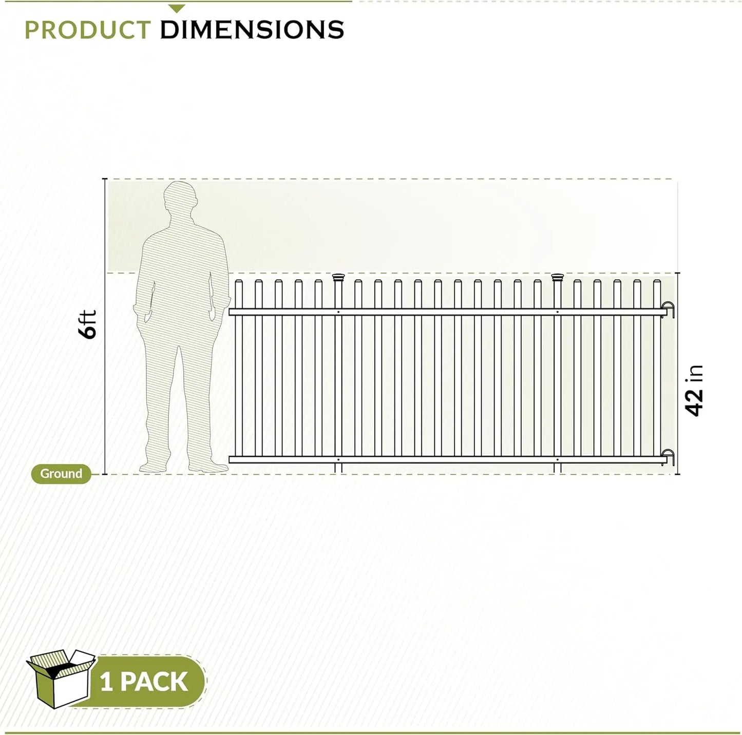 Freestanding No-Dig White Vinyl Picket Fence Panel. 3.5ft H x 7.6ft W. Install Indoor or Outdoor