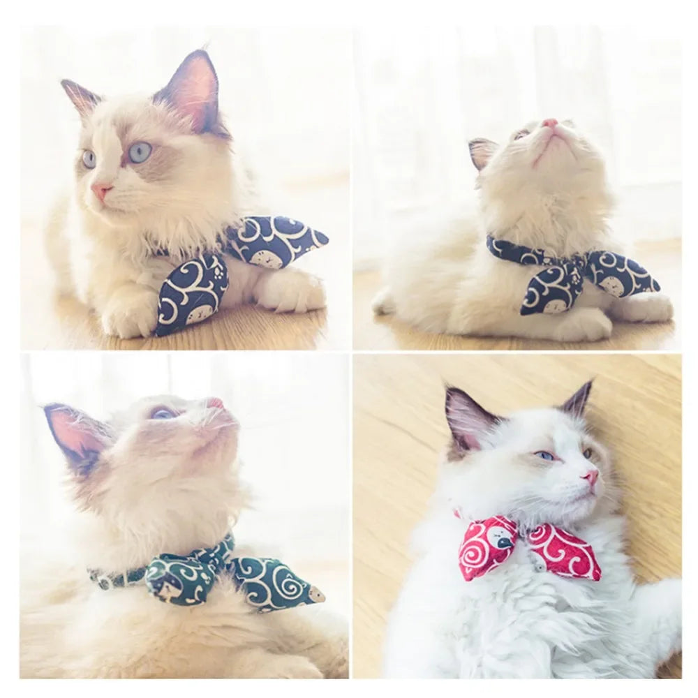 Adjustable Pet Collar Cotton Bandana Scarf Japanese Style Bow Tie