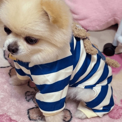 Kawaii Pattern Striped Pet Clothes Warm Cotton Winter Pajamas Jumpsuits