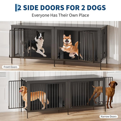 78.74" XL Heavy Duty Double Dog Crate/Kennel With Removable Divider. Holds 2 Dogs, looks like furniture.