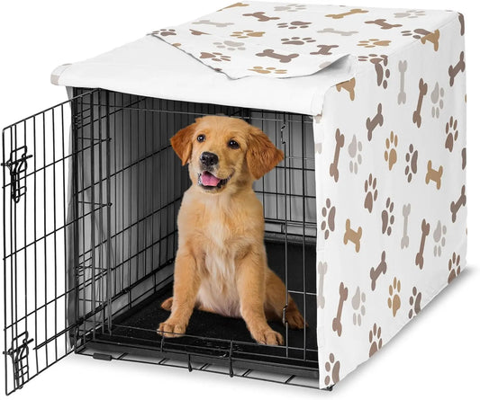 36in. Medium Dog Crate Cover (Bones and Paw Prints) Pet Cage, Kennel Covers (Modern, Cartoon, Doggy, Puppy, Neutral, Paw