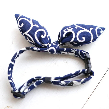 Adjustable Pet Collar Cotton Bandana Scarf Japanese Style Bow Tie