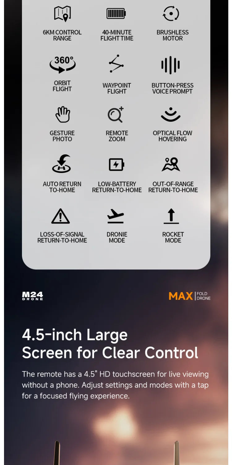 M24 8K GPS Drone with Large Touchscreen-5G Transmission Smart Obstacle Avoidance Auto Return Home Night Flight Tracking Lost Pats