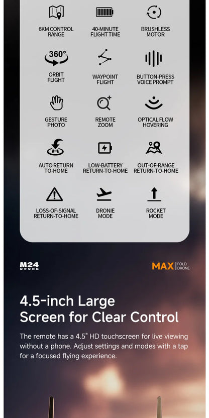M24 8K GPS Drone with Large Touchscreen-5G Transmission Smart Obstacle Avoidance Auto Return Home Night Flight Tracking Lost Pats