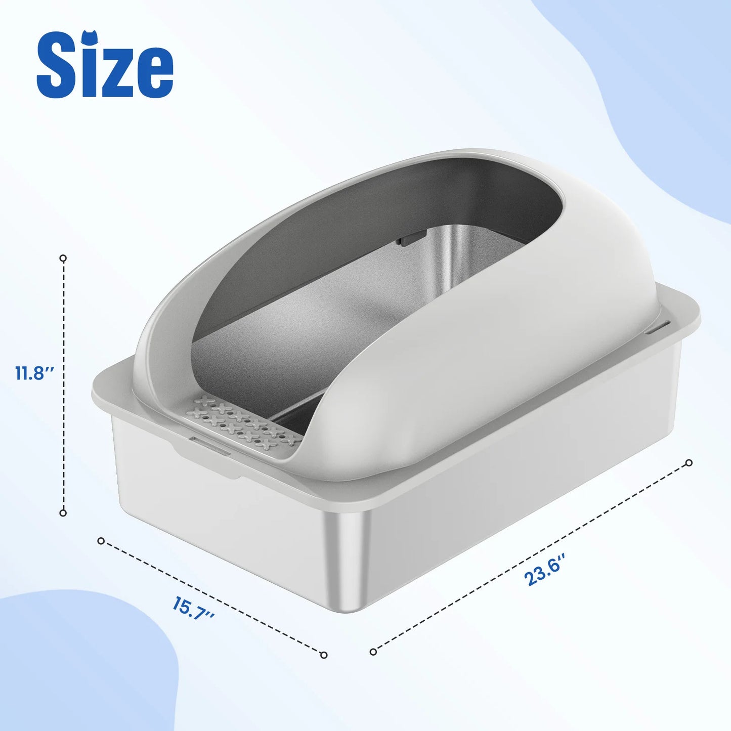 24 Inch Stainless Steel Litter Box with Lid Large Cat Litter Box for Big Cats Anti-Urine Leakage Scoop and Mat Included