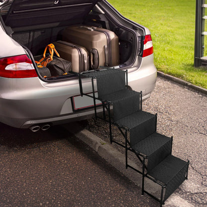 5 Steps Foldable Portable Dog Steps with Nonslip Surface Dog Car Ramp for Large Dog Support Up To 150 Lbs. for Cars and SUV Truck