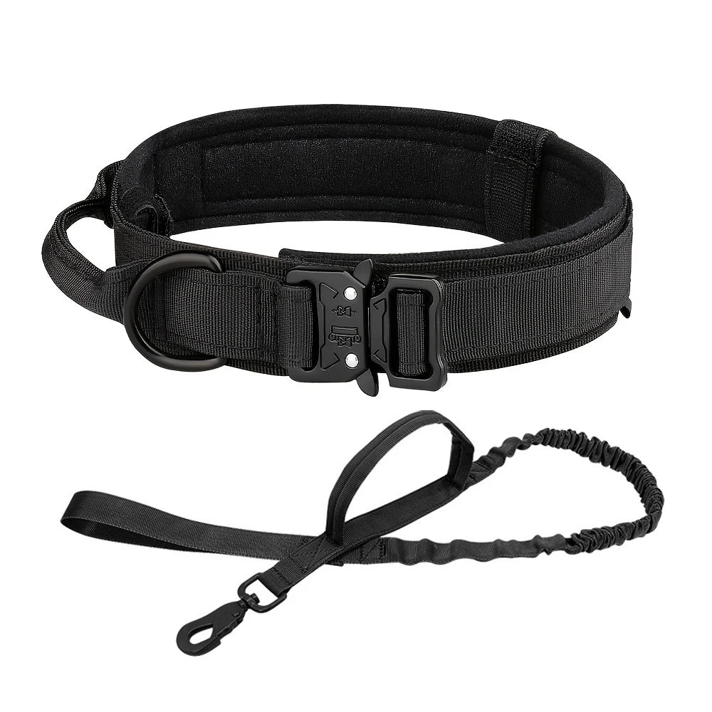 Dog Training Collar Adjustable Tactical Dog Collar and Leash Set Control Handle Pet Lead Collar for Medium and Large Dogs