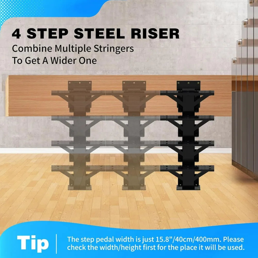 Metal Stringers for Stairs: Steel Deck Stringers with Step Riser and Tread for Indoor and Outdoor Use