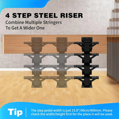 Metal Stringers for Stairs: Steel Deck Stringers with Step Riser and Tread for Indoor and Outdoor Use
