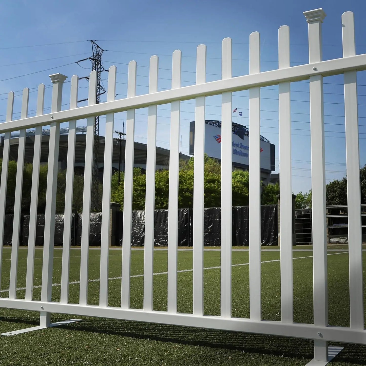 Freestanding No-Dig White Vinyl Picket Fence Panel. 3.5ft H x 7.6ft W. Install Indoor or Outdoor