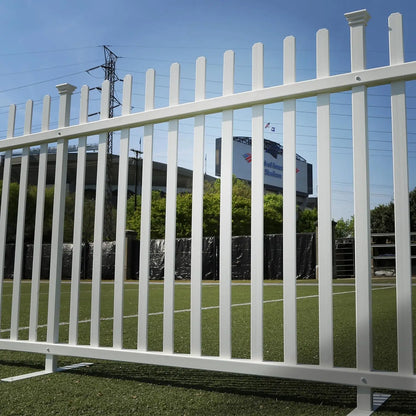 Freestanding No-Dig White Vinyl Picket Fence Panel. 3.5ft H x 7.6ft W. Install Indoor or Outdoor