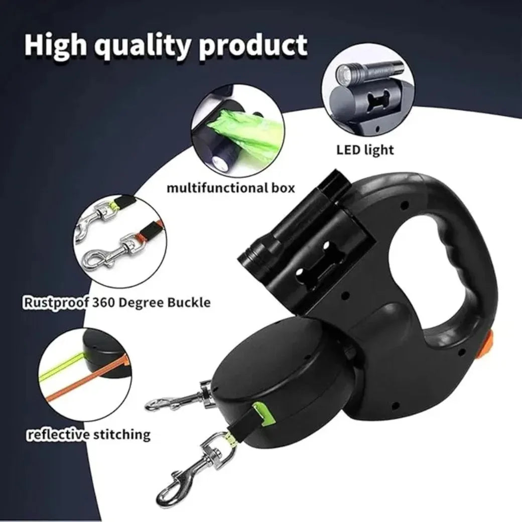 3m Retractable Dog Leash For Small Dogs Reflective Dual Pet Leash Lead 360 Swivel No Tangle Double Dog Walking Leash With Lights