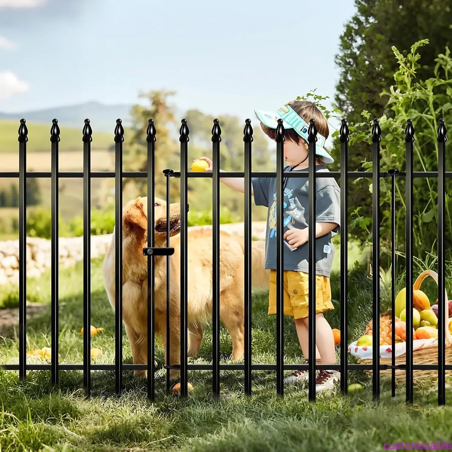 36 inch H x 28 inch W 5 Panels (4 Panels + 1 Gate) Total Length 11.6 ft. No Dig Metal Garden Fence.