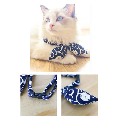 Adjustable Pet Collar Cotton Bandana Scarf Japanese Style Bow Tie