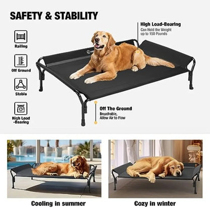 Cooling Guardrail Elevated Dog Bed Raised Pet Cot with Guardrail and Slope Headrest Durable and Breathable Teslin Mesh Non-Slip Feet Wash