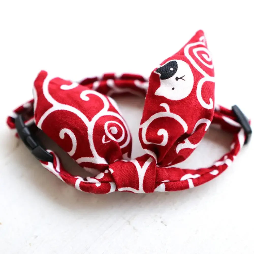 Adjustable Pet Collar Cotton Bandana Scarf Japanese Style Bow Tie