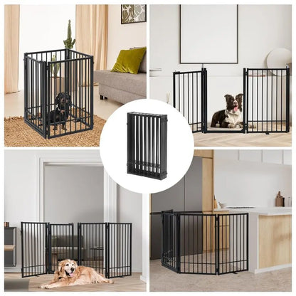 Freestanding Dog Gate with Door, Extra Wide 81" Height 31" Foldable Dog Gates for Doorways, Tall Pet Fence Indoor Outdoor Pet Gate