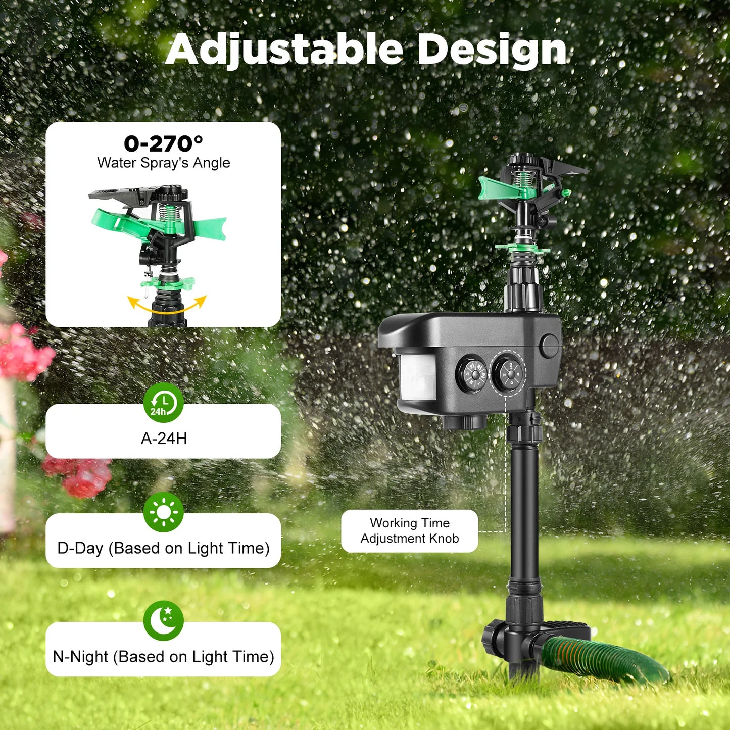 Solar Powered Animal Deterrent Sprinkler Motion Sensor Water Jet for Yard Garden ABS Scarecrow to Repel Pests Deer Cats Birds