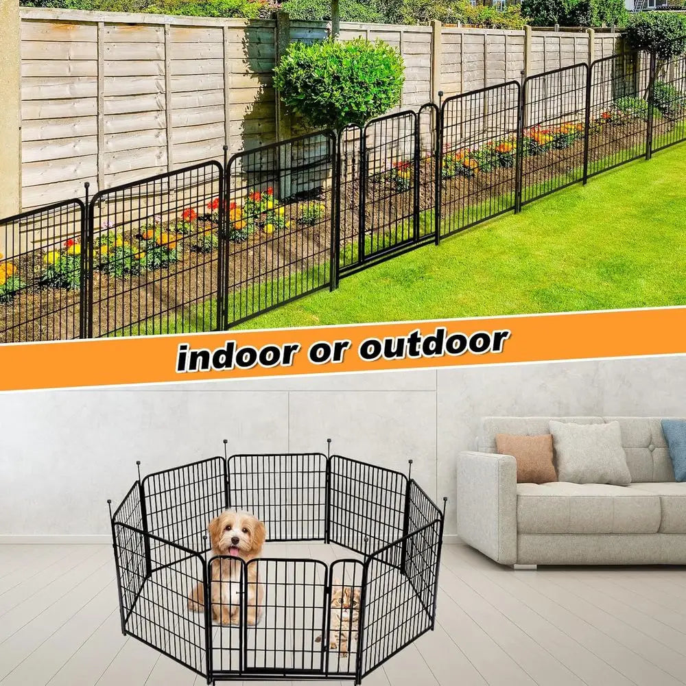 Garden Fence with Gate 48 in(H)×27 in(L) 12 Panels Total 26.6 Ft(L), Heavy Duty Iron Metal Animal Barrier Fence, Flower Bed Fenc