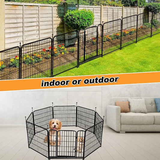 Garden Fence with Gate 48 in(H)×27 in(L) 12 Panels Total 26.6 Ft(L), Heavy Duty Iron Metal Animal Barrier Fence, Flower Bed Fenc