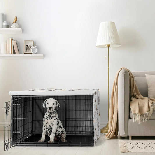 36in. Medium Dog Crate Cover (Bones and Paw Prints) Pet Cage, Kennel Covers (Modern, Cartoon, Doggy, Puppy, Neutral, Paw
