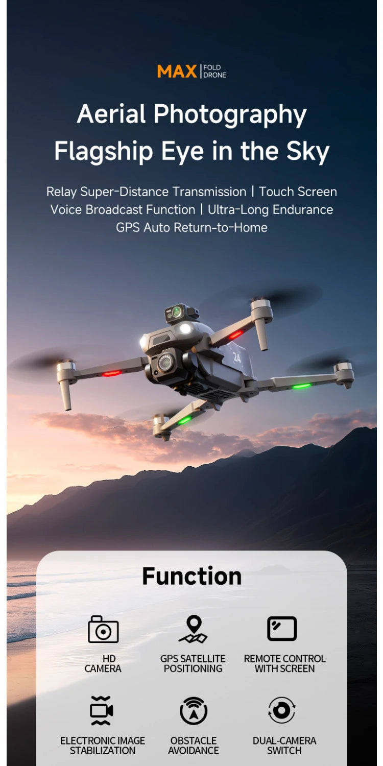 M24 8K GPS Drone with Large Touchscreen-5G Transmission Smart Obstacle Avoidance Auto Return Home Night Flight Tracking Lost Pats