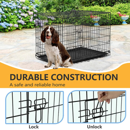 36 Inch Double Door Crate Kennel with Removable Tray & Divider