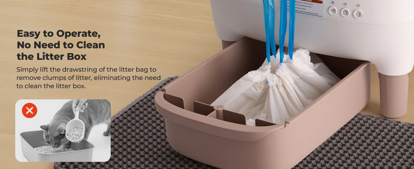 Self Cleaning Automatic Cat Litter Box with APP Control, Odor-Free  Large Waste Bin, Open-Top for Multi Cats