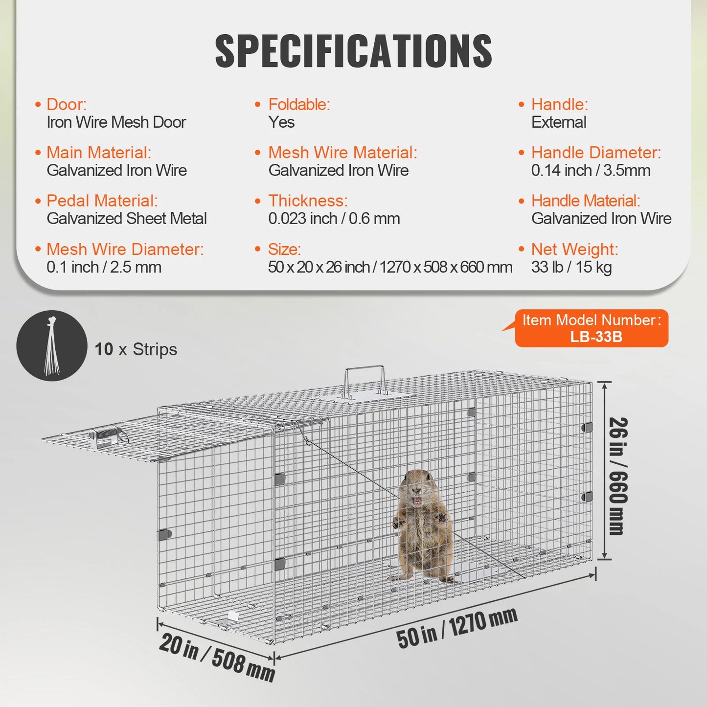 Live Humane Animal Cage Trap Stray Control Rescue Folding with Handle