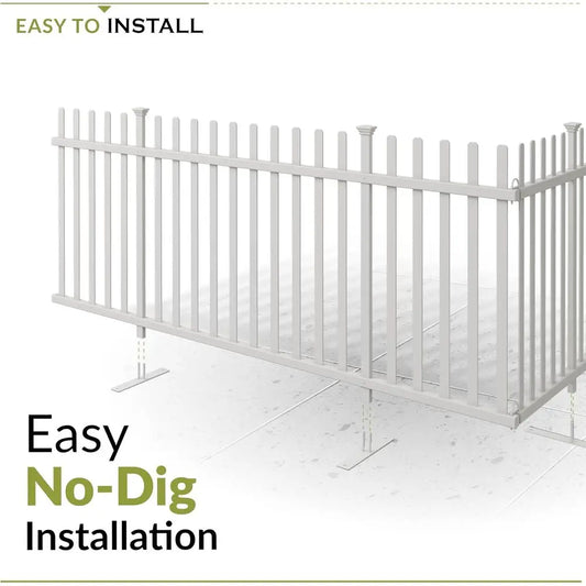 42L x 92W Lightweight Portable White Vinyl Picket Fence Panel, Ideal for Outdoor and Indoor Temporary Events, Easy Setup for Backyard Use