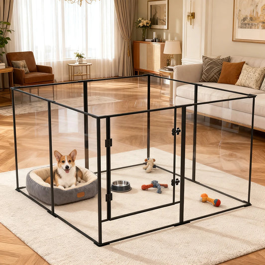 Large Acrylic Indoor Pet Playpen Enclosure Cage Fence Pet Whelping Box Full Visibility