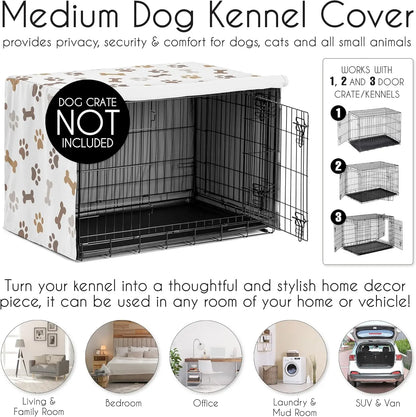 36in. Medium Dog Crate Cover (Bones and Paw Prints) Pet Cage, Kennel Covers (Modern, Cartoon, Doggy, Puppy, Neutral, Paw