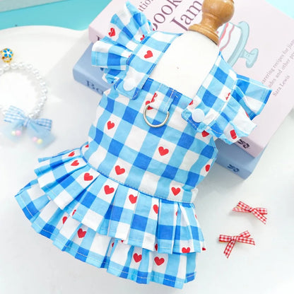 Princess-Style Pet Clothes Summer Dresses Striped Pinafore Skirt Checked Pullover