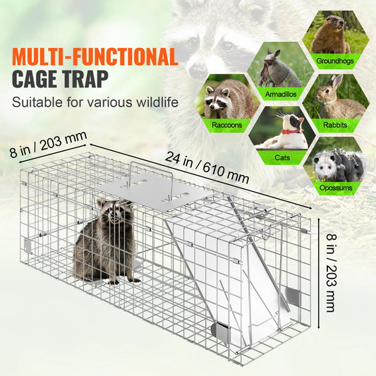 Live Humane Animal Cage Trap Stray Control Rescue Folding with Handle
